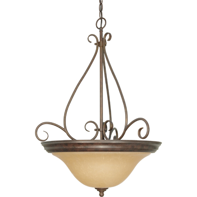 Nuvo Lighting 60/1028  Castillo - 3 Light - 19" - Pendant with Champagne Linen Washed Glass in Sonoma Bronze Finish
